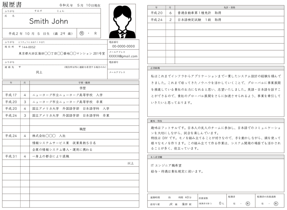 resume japanese format